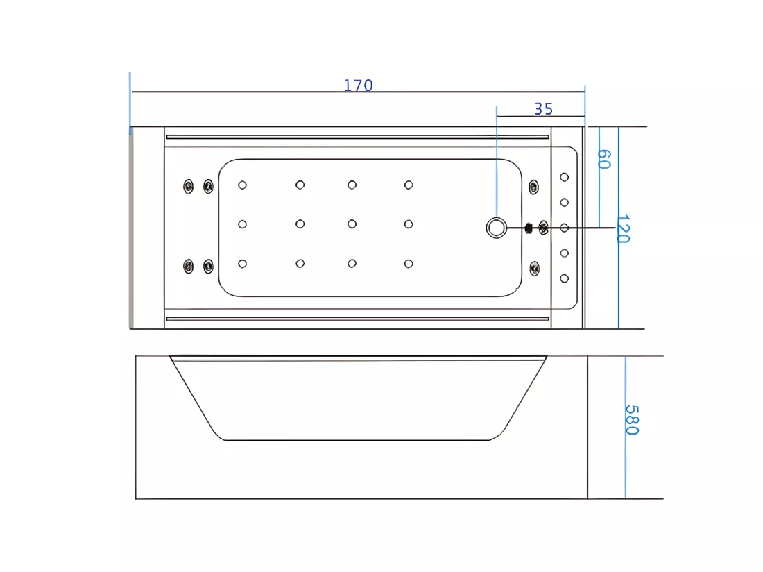 Baignoire hydromassage avec 2 verre panoramique 170 X 120 cm 8 jets – Gemma