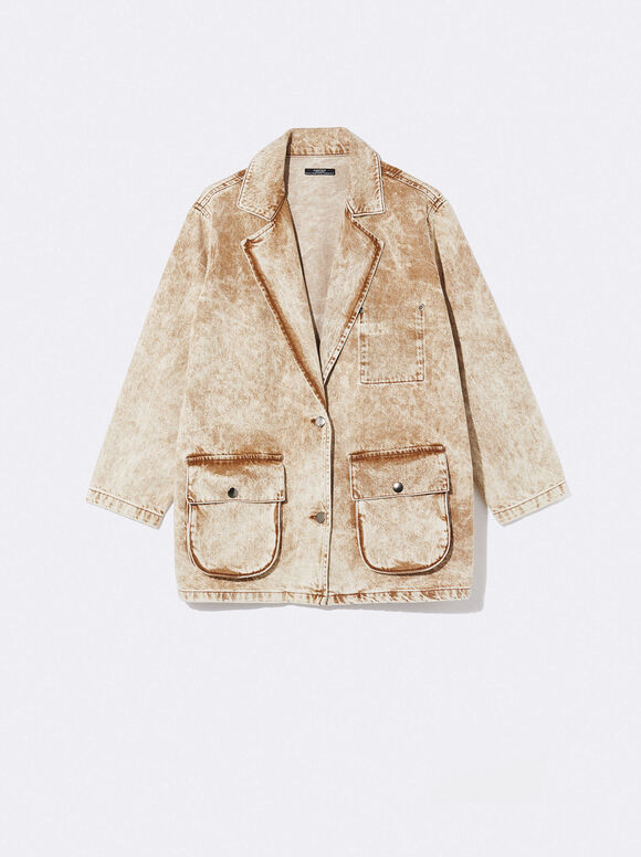 Blazer oversized em jeans lavado - Camel
