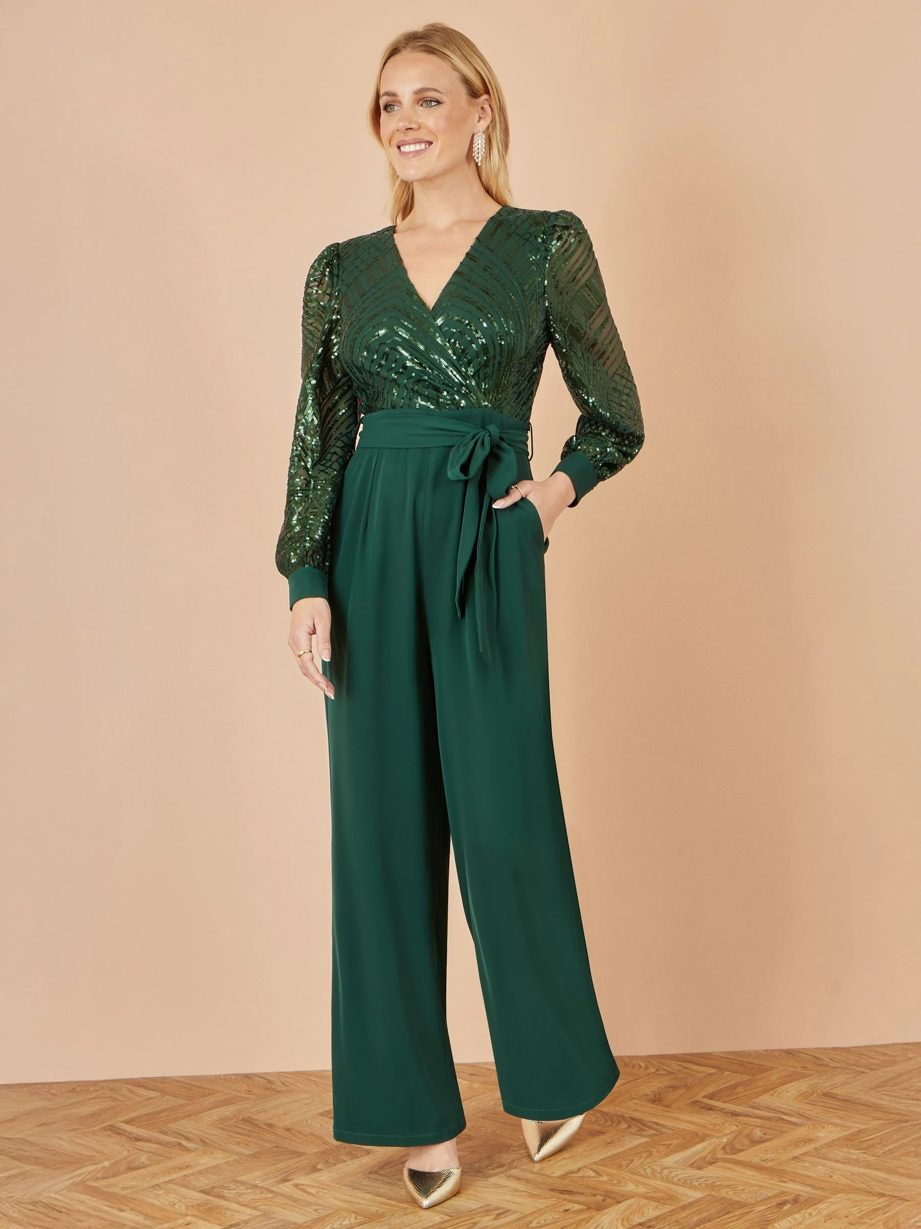 Yumi Sequin Wrap Over Jumpsuit