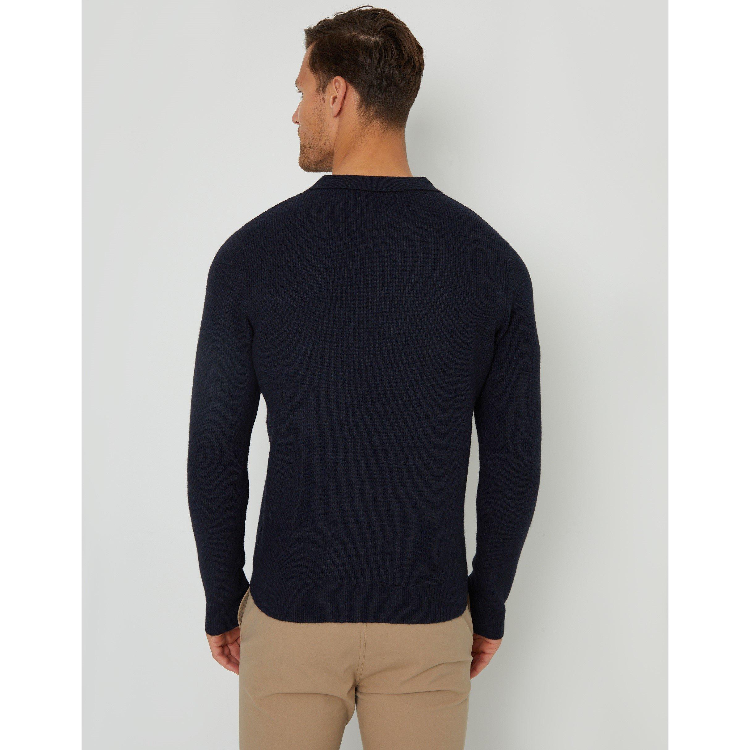 Threadbare TB Knitted Long Sleeve Polo Shirt Mens