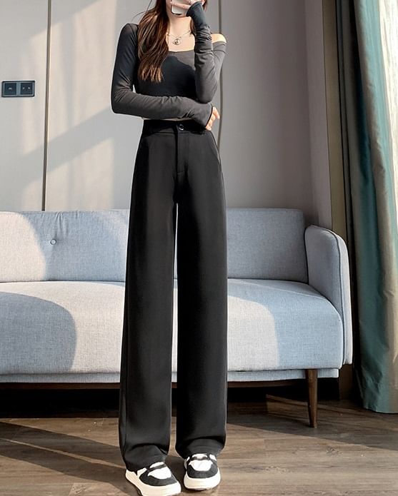 evanesce - Effen hoge taille wijde broek