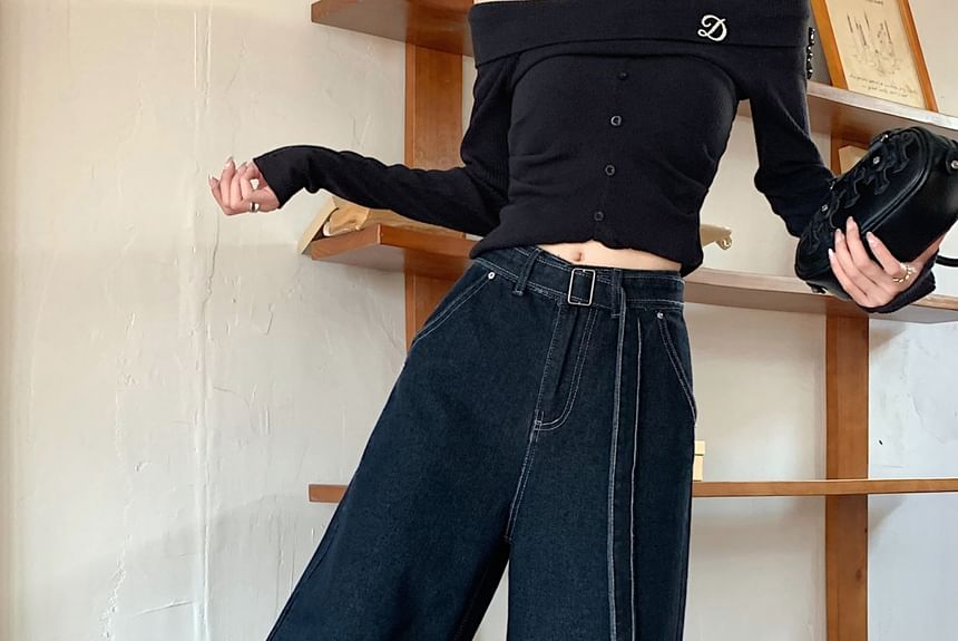 Beem - High Rise Plain Wide Leg Jeans met riem