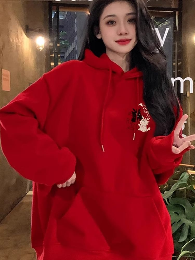 Carotaine - Cartoon Print Oversized Hoodie