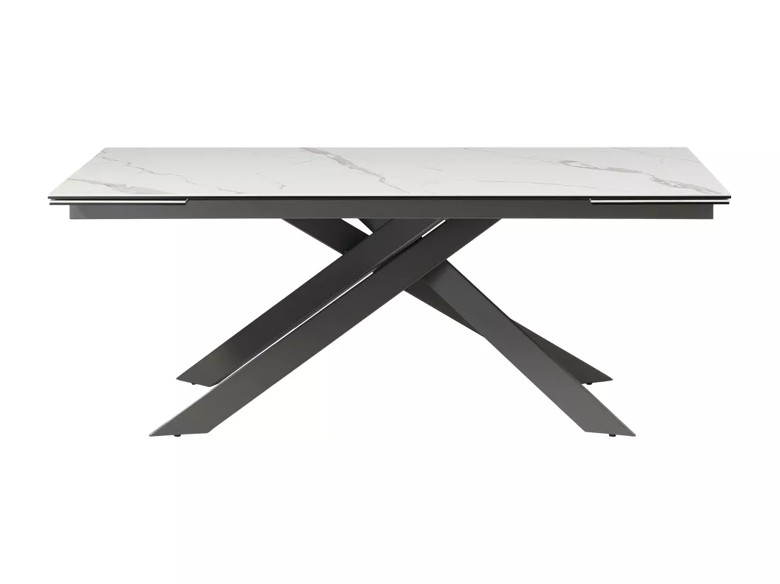 Table à manger extensible 8 à 12 personnes en céramique, verre trempé et métal - Effet marbre blanc et anthracite - COREMA de Maison Céphy