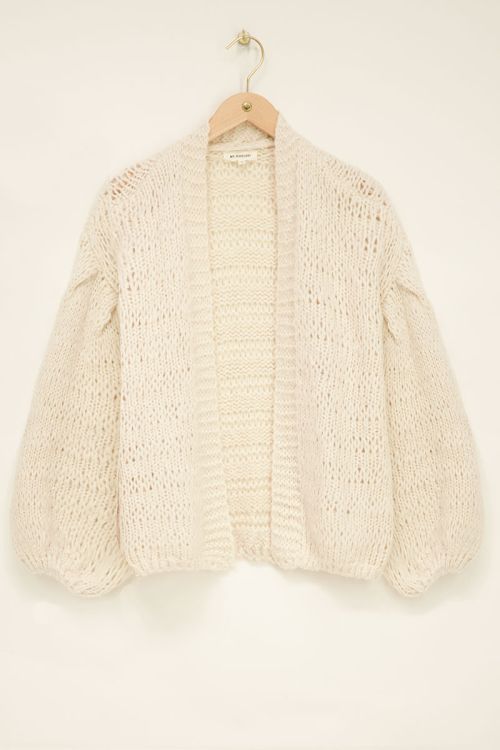 Beige grof gebreid vest