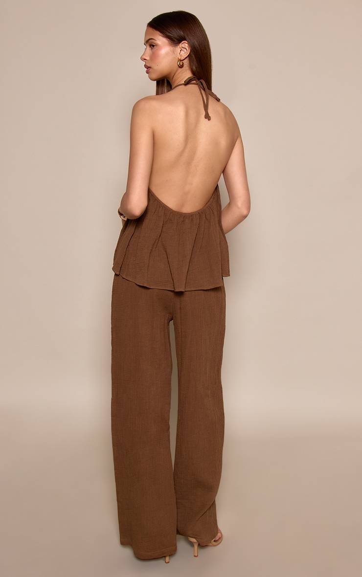 Kaki Ensemble Pantalon Large Coordonné Aspect Lin Texturé
