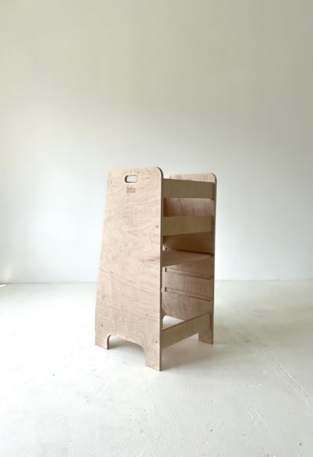 Lernturm aus Holz extra sicher | Montessori Küchenhelfer | Küchenhelfer | Verstellbare Plattform | Kitchen Helper | Sichere Küchenmöbel | Küchentreppe eingebettet (Natur)