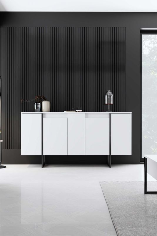 Dressoir Luxe - Wit/Zwart - 160cm - 100% Gemelamineerde Spaanplaat