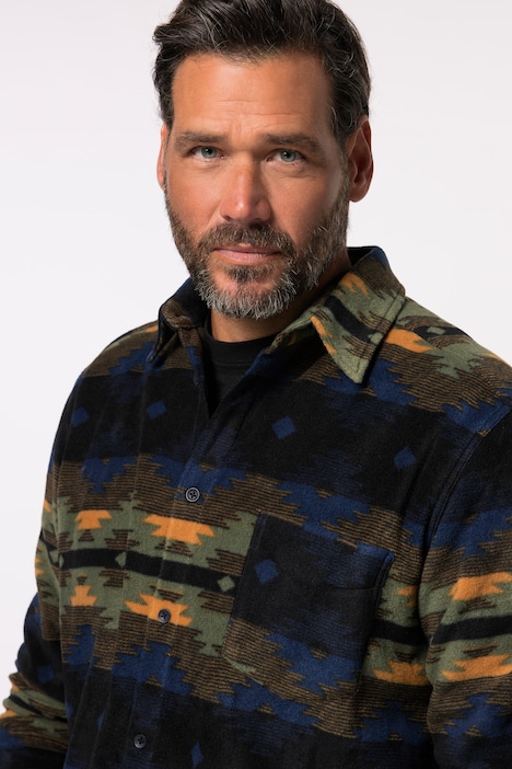 JP 1880 Hemd, Fleece, Allovermuster, Kentkragen, Modern Fit, bis 8 XL
