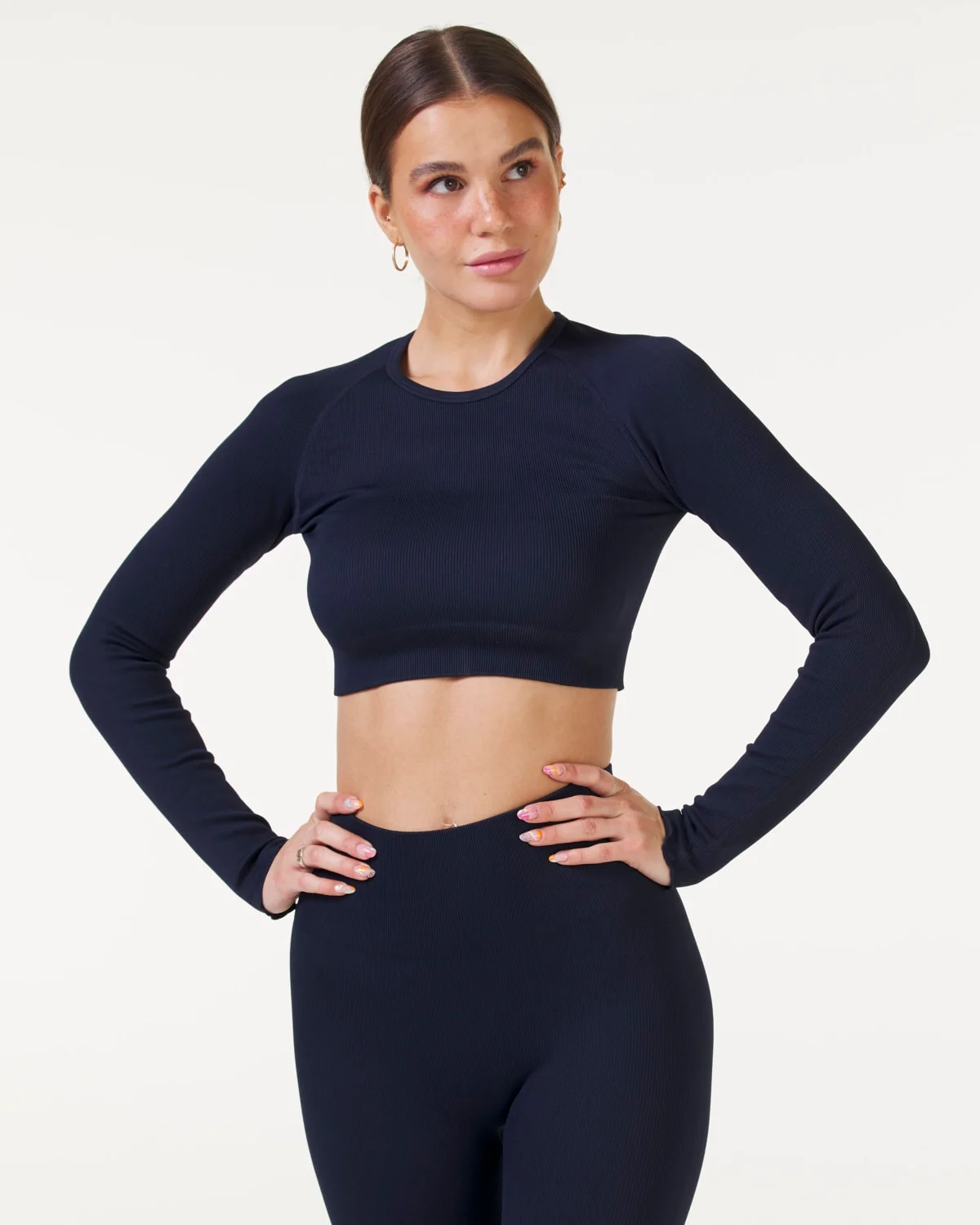 Bumpro Perfect Rib Frill Crop Long Sleeve Navy