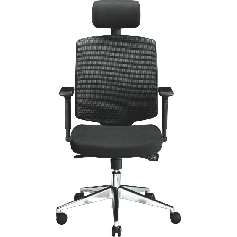 Chaise de bureau IZY tissu et maille - avec accoudoirs, appui-tête et soutien lombaire - Mécanisme Synchrone - Pieds aluminium