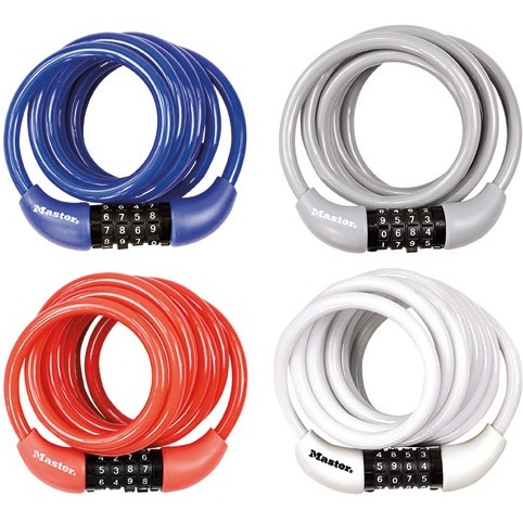 Câble antivol s'enroulant - à combinaison - 1.8 m x 8 mm - coloris assortis