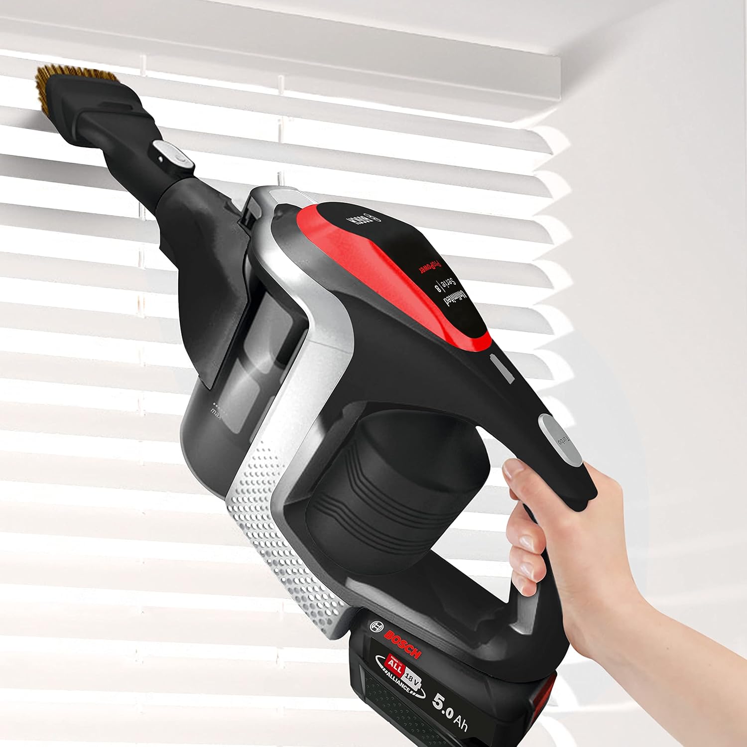 Bosch Akku-Staubsauger Unlimited Serie 8 ProPower BSS81POW1, kabelloser Handstaubsauger, beutellos, Hygiene-Filter, hohe Saugleistung, Lange Laufzeit, XXL-Polsterdüse, Fugendüse, schwarz