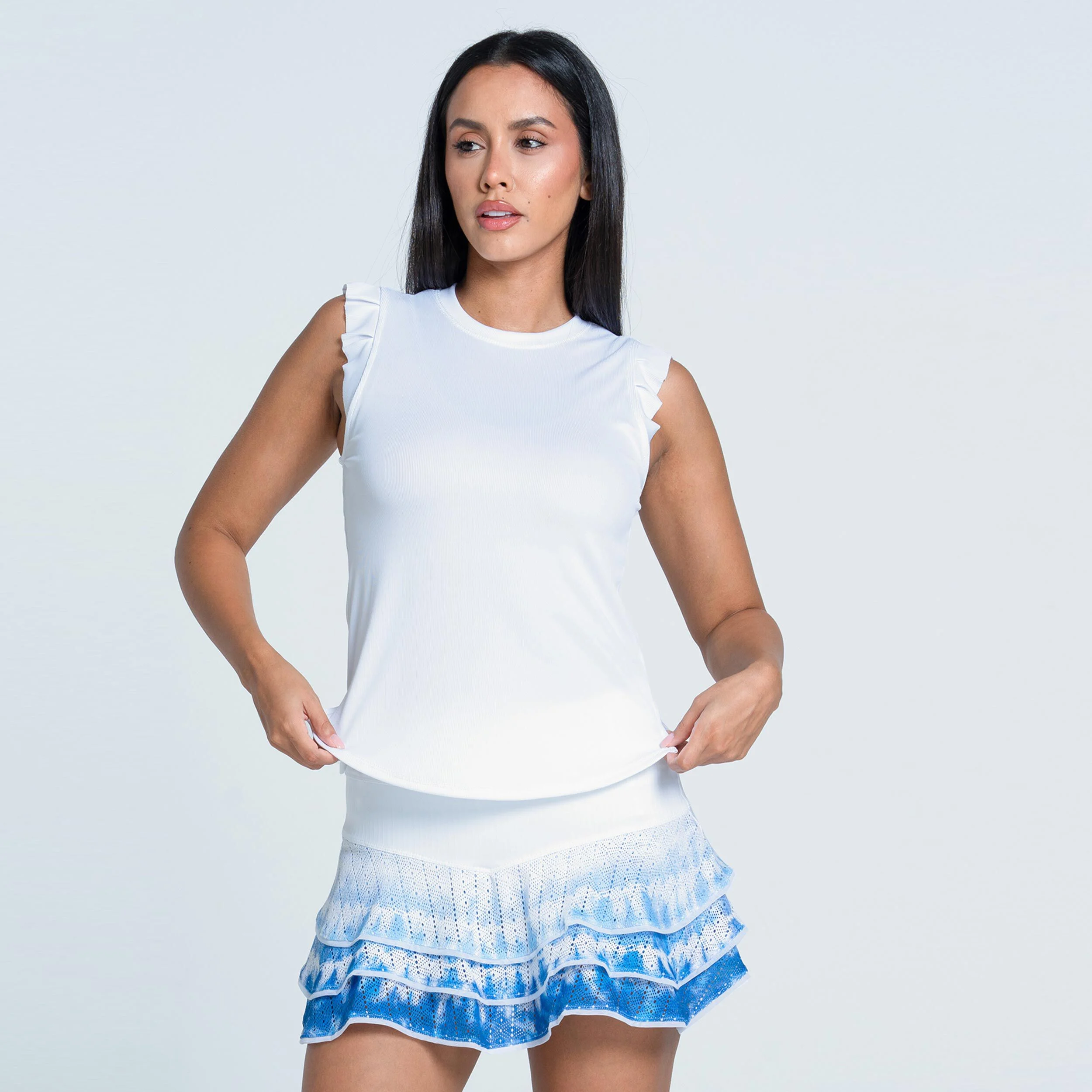 Lucky in Love Shibori Lace Boho 13in Jupe Femmes - Bleu , Blanc