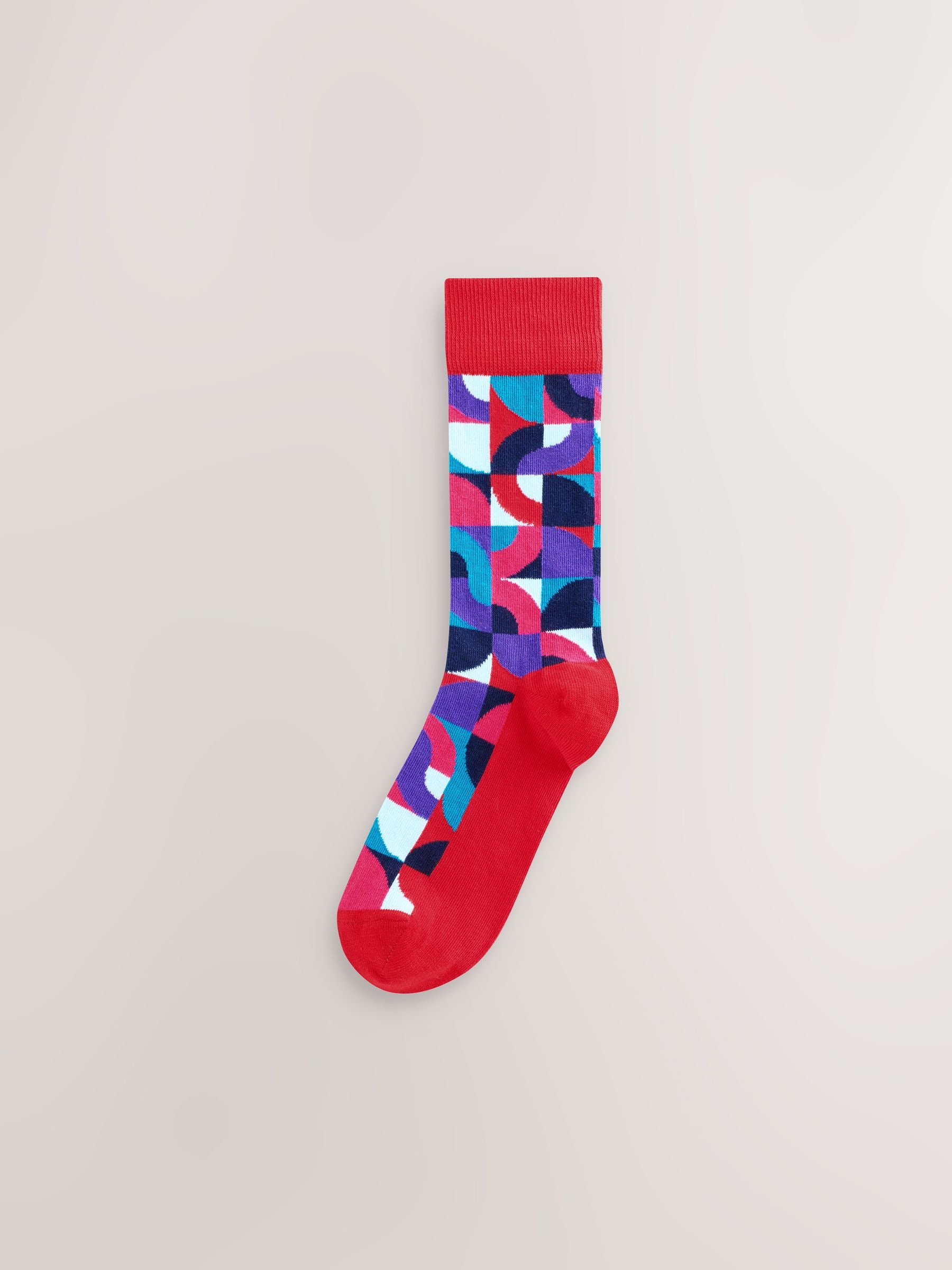Felrood/Groen geometrisch - Set van 8 sokken met patroon