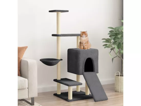 Arbre à chat avec griffoirs en sisal gris foncé 130,5 cm