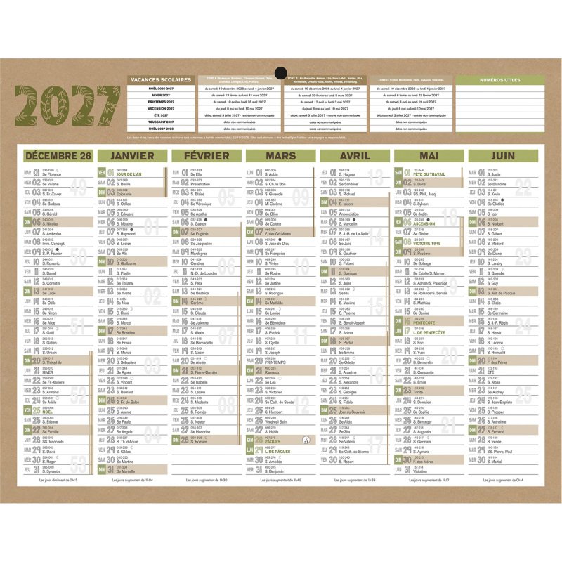 Calendrier semestriel mural 2027 - natura - 21 x 26,5 cm