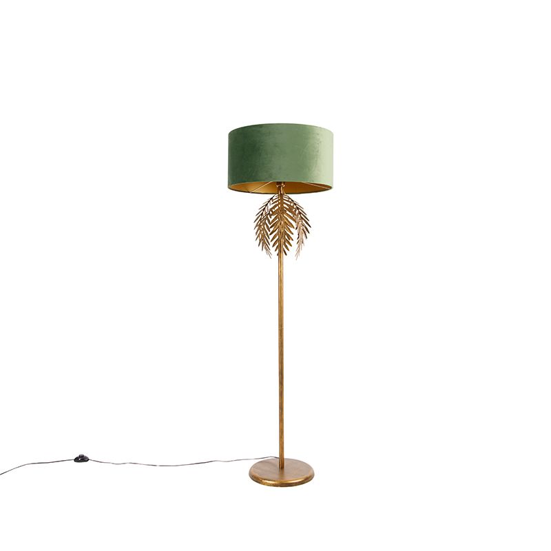 Vloerlamp goud 145 cm met velours kap groen 50 cm - Botanica