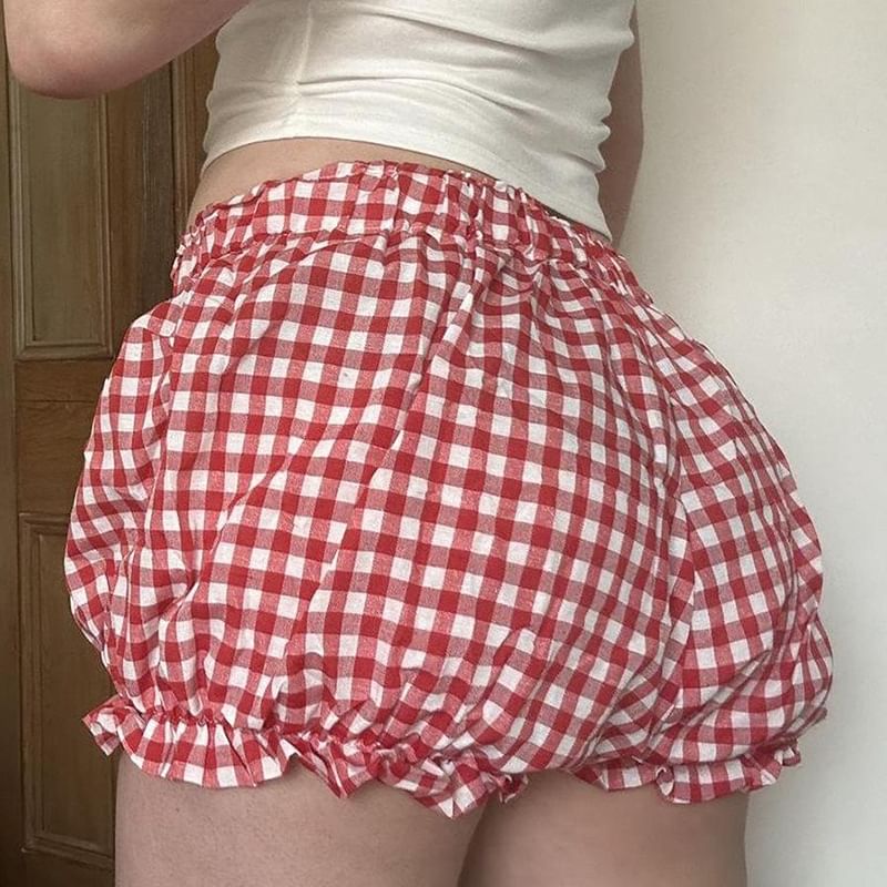 PolkaBella - Hoge taille Gingham strik hotpants