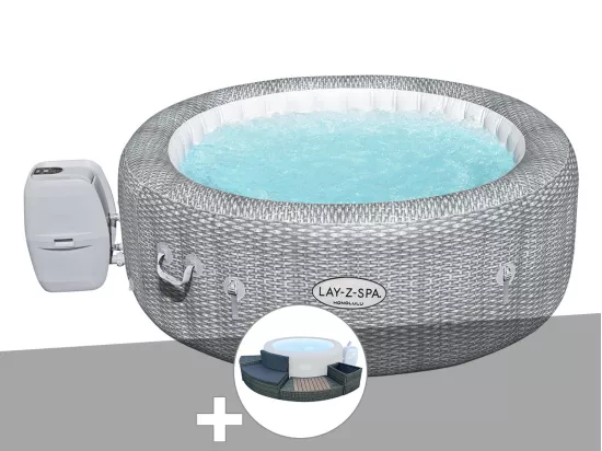 Kit spa gonflable Bestway Lay-Z-Spa Honolulu rond Airjet 4/6 places + Ensemble mobilier