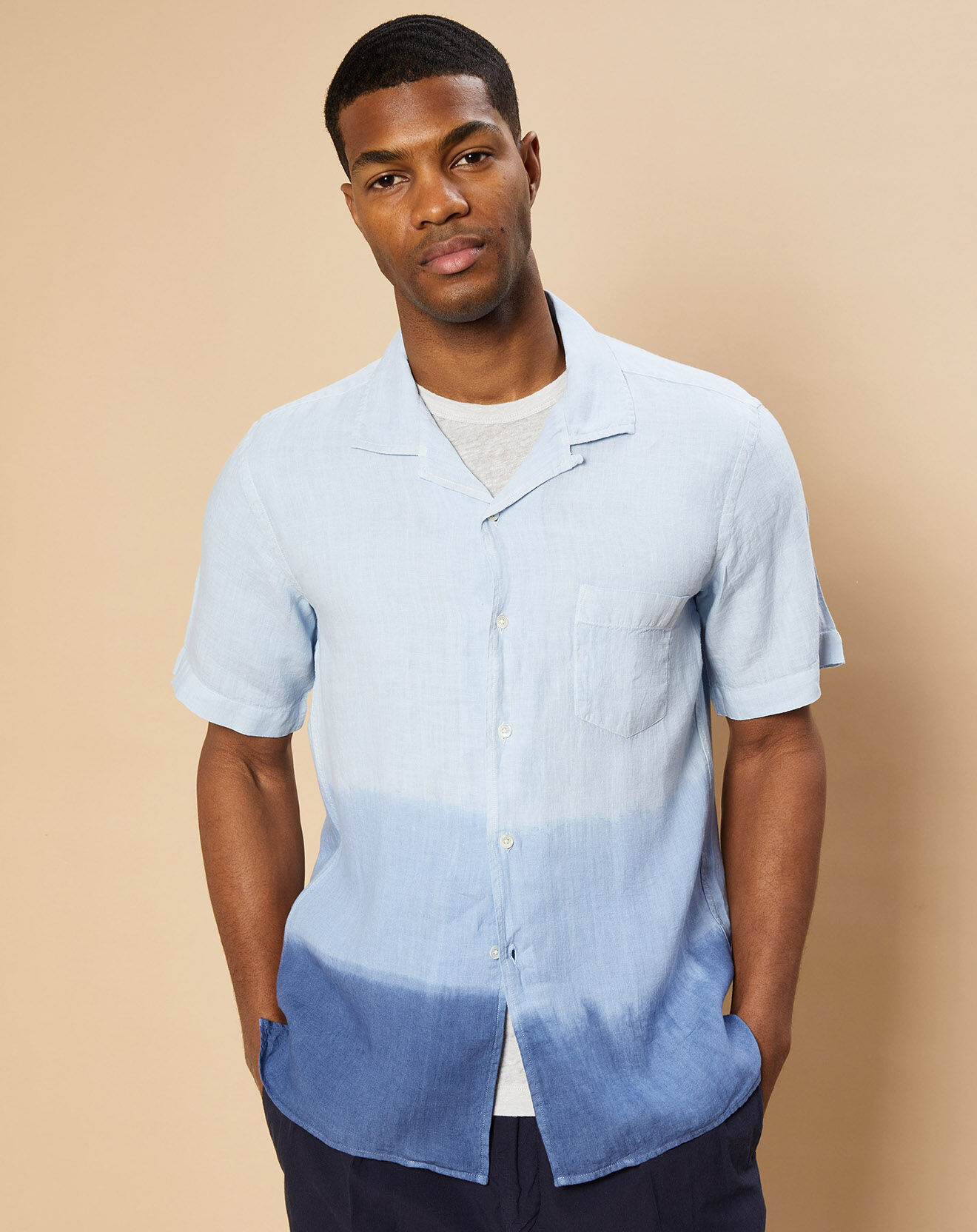 Hartford Chemise Regular 100% Lin Palm tie and dye azur/baltic bleu/denim