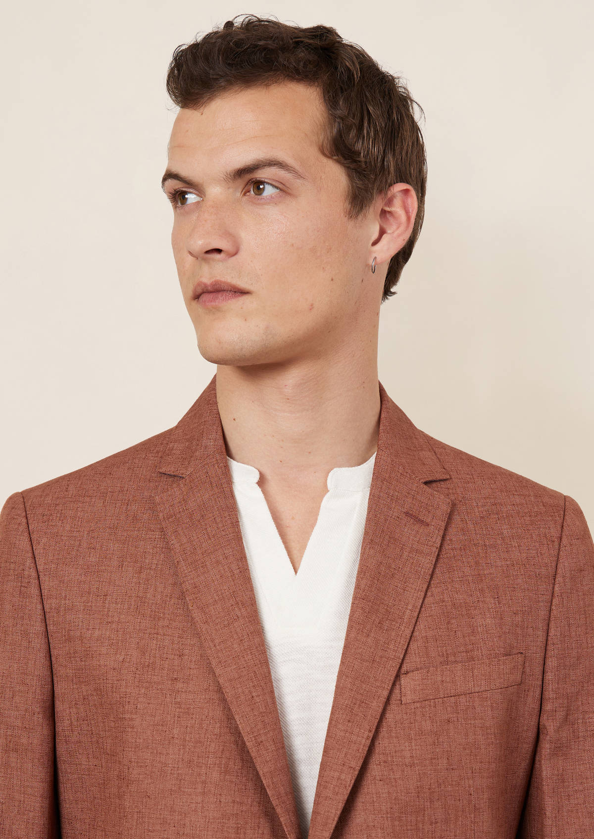 Veste coordonnable Regular en coton et lin mélangés unis terracotta