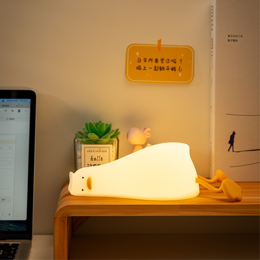 USB Silikon Ente Kinder Nachtlicht LED Lampe mit Touch Funktion - Weiss