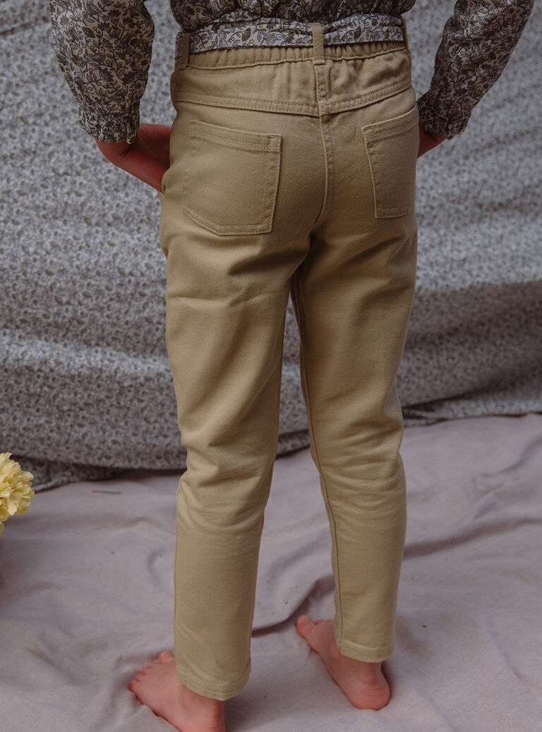 Pantalon carotte beige en twill