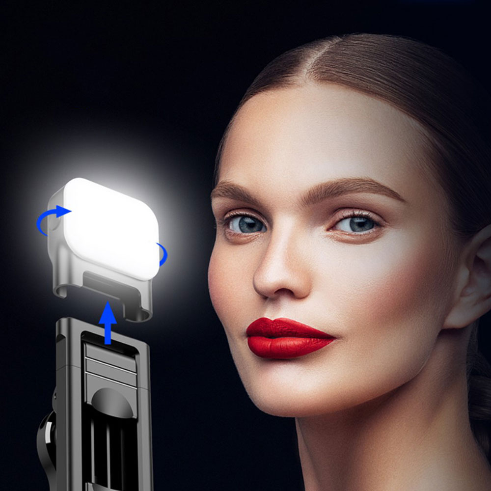 (35-105cm) Verstellbarer Teleskop Ständer Live Stream Stativ Selfie Stick Smartphone Halterung mit Fernauslöser und LED Licht - Schwarz