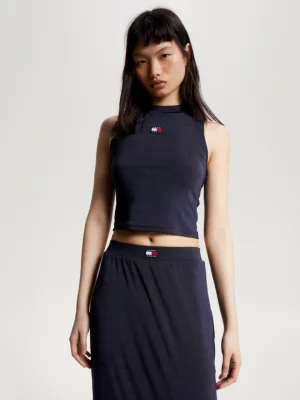 Regata cropped de gola alta com emblema
