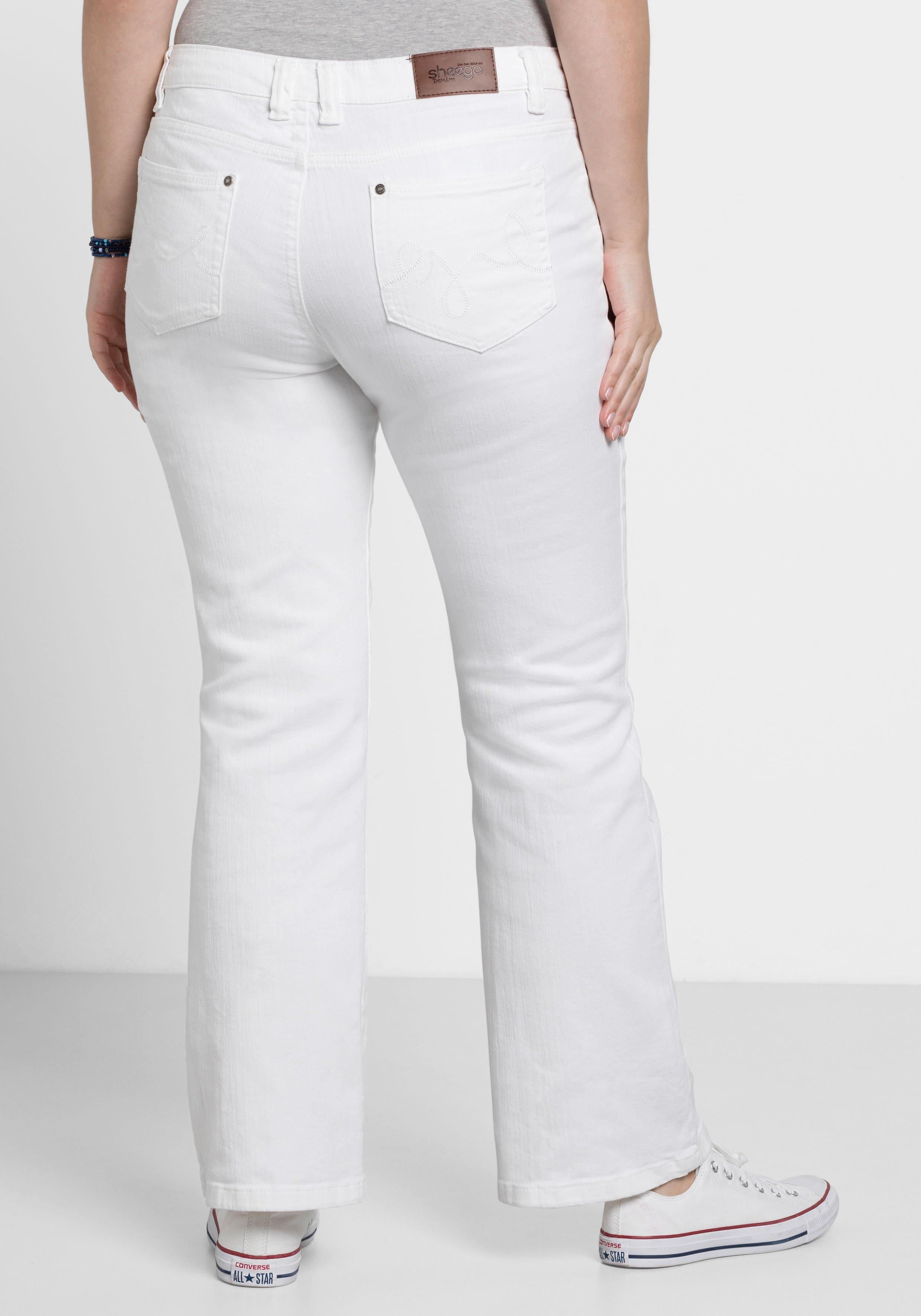 Bootcut-Jeans in 5-Pocket-Form, mit Used-Effekten