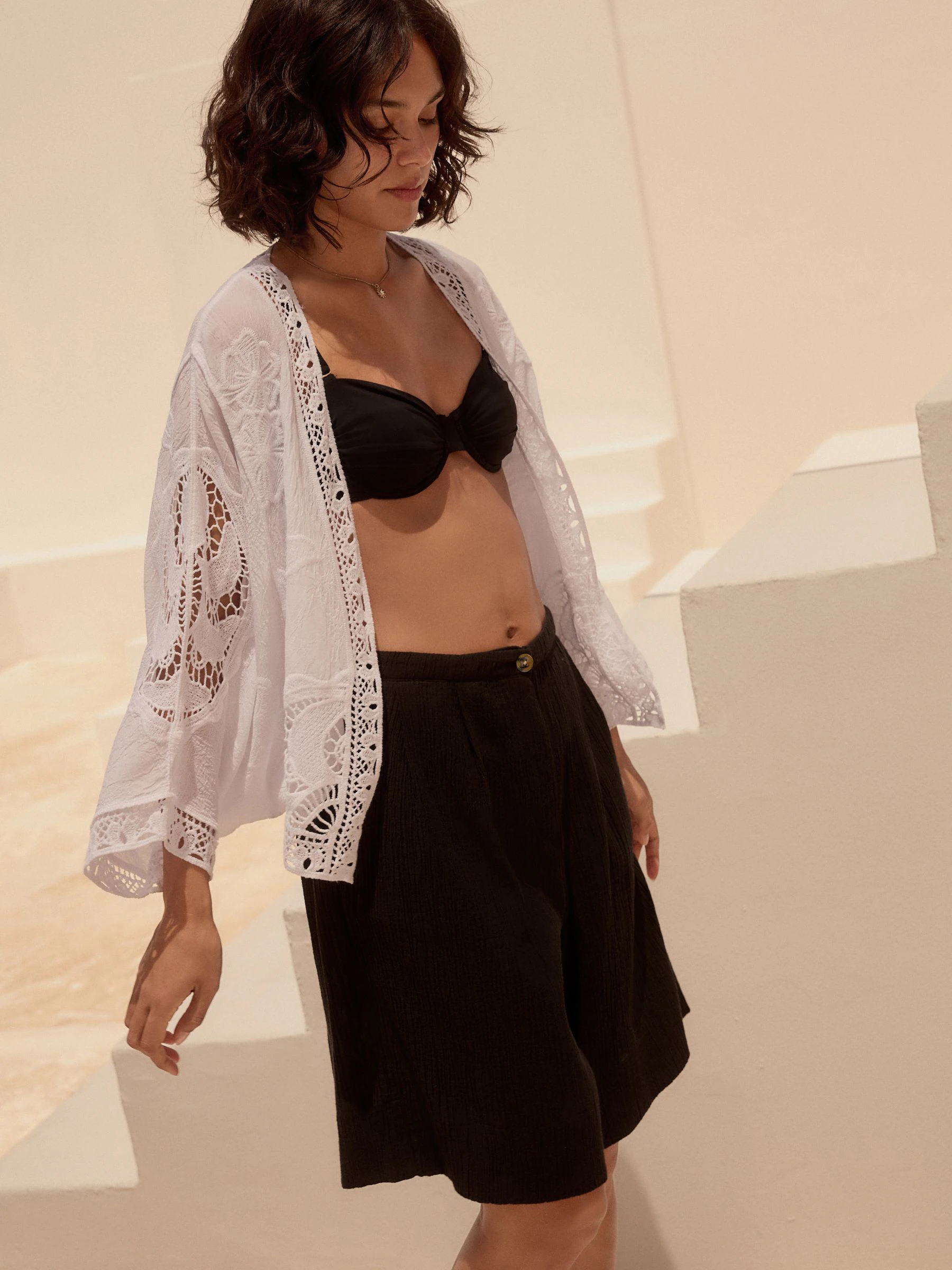 Wit - Witte gehaakte kimono