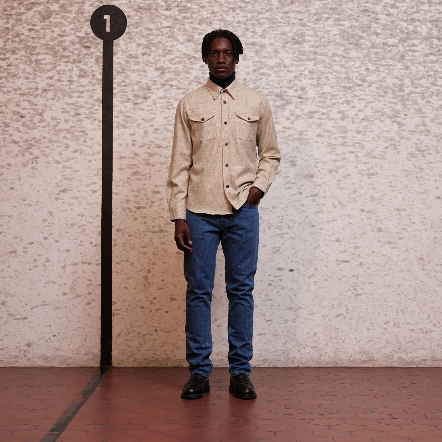 Heather beige merino wool overshirt