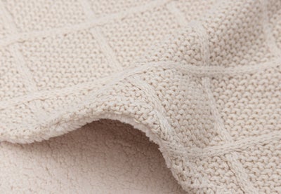 Jollein Strikket Teppe Rutemønster med Teddy-fleece, Oatmeal