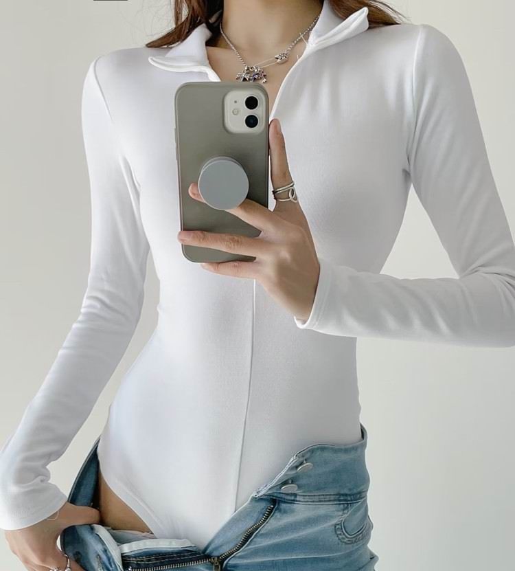 JOWI - Bodytop met lange mouwen en ritssluiting en effen hals