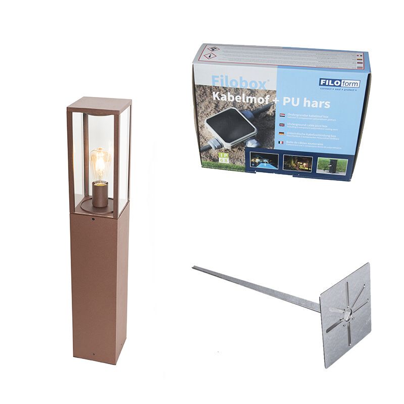 Buitenlamp roestbruin met grondpin en kabelmof 80cm IP44 - Charlois