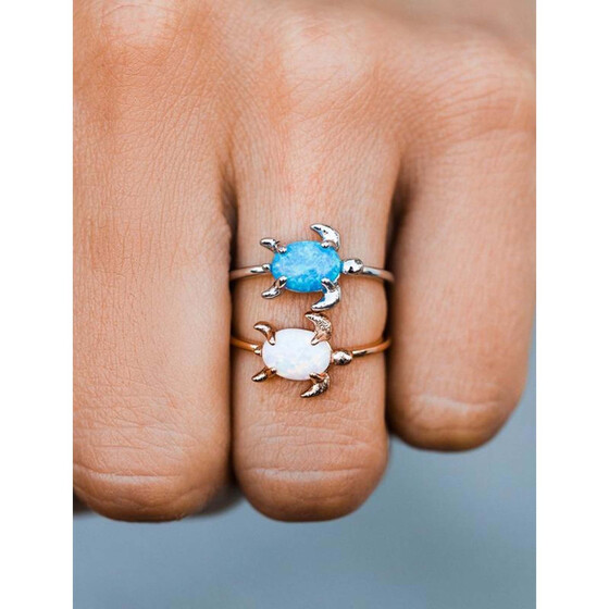 Pura Vida Opal Sea Turtle Ring Silver