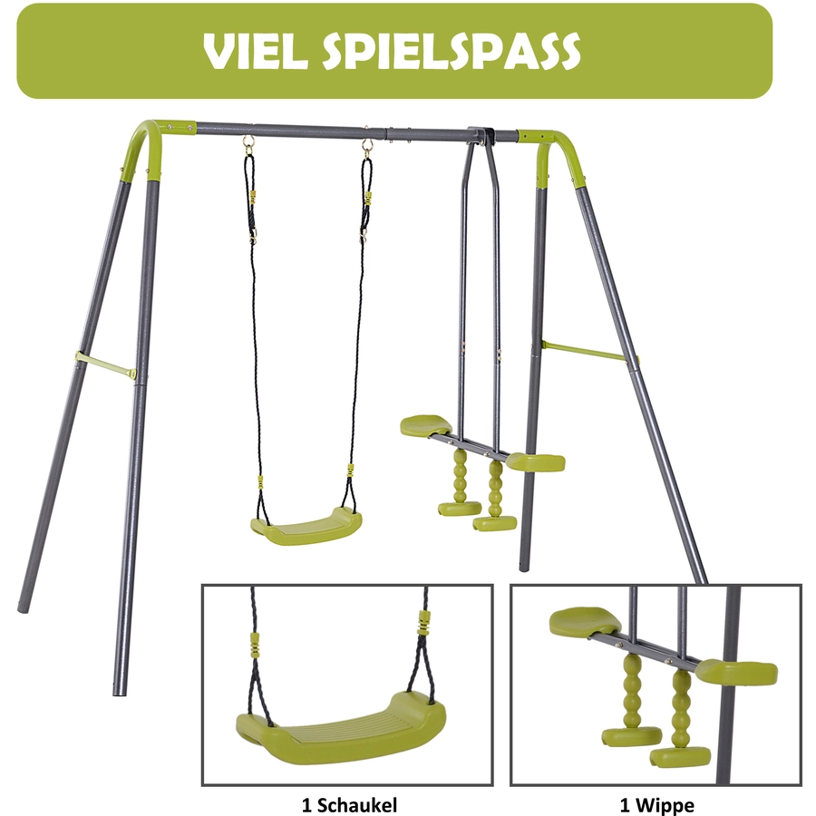 HOMCOM Kinder Gartenschaukel mit Wippe schwarz, hellgrün