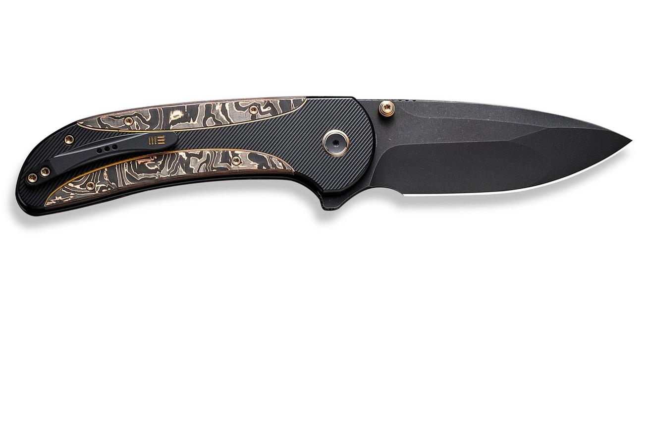 WE Knife Zizzit WE23031-1 Blackwashed CPM 20CV, Black Titanium Handle Copper Foil Carbon Fiber Inlay zakmes