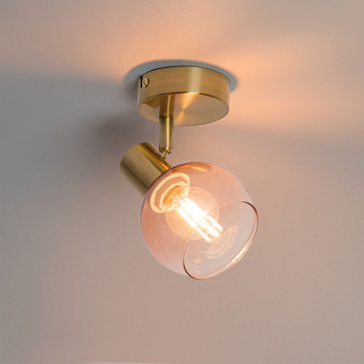 Art Deco spot goud met roze glas - Vidro