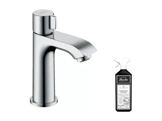 Mitigeur lave-mains HANSGROHE Metris 100 sans tirette ni vidage chrome + nettoyant Briochin