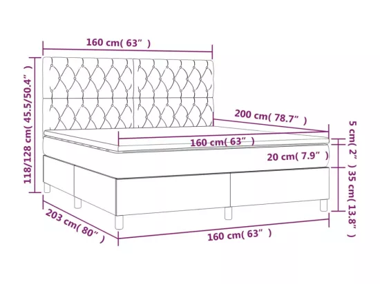 Sommier tapissier avec matelas et LED Noir 160x200 cm Tissu