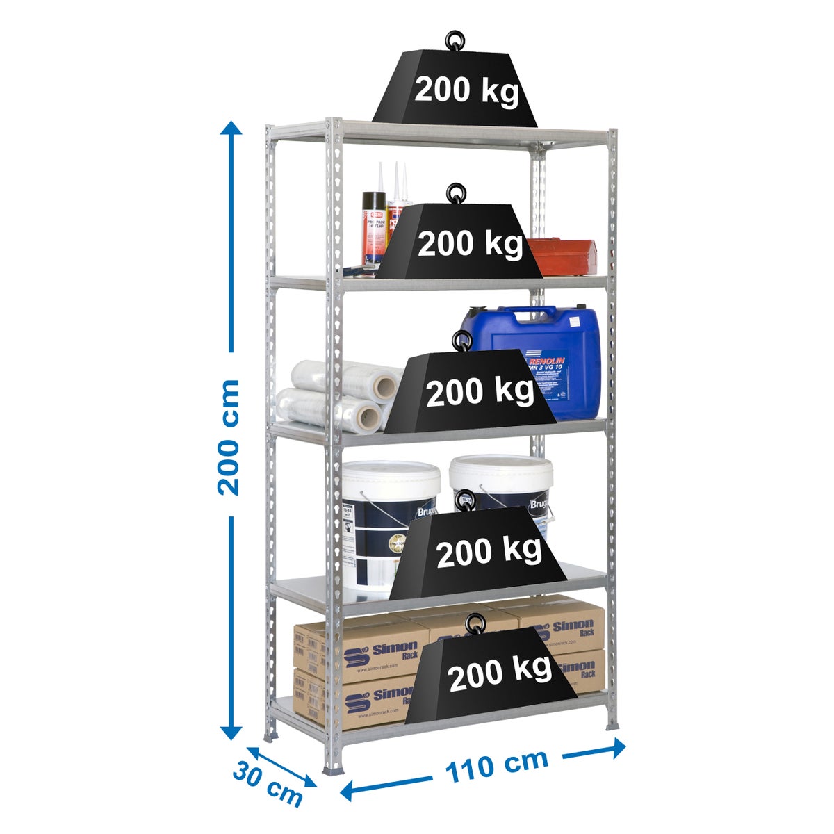 PROREGAL Heavy-Duty stellingkast Big Metal Shark HxBxD 200 x 110 x 30 cm Draagvermogen 200 kg Gegalvaniseerd