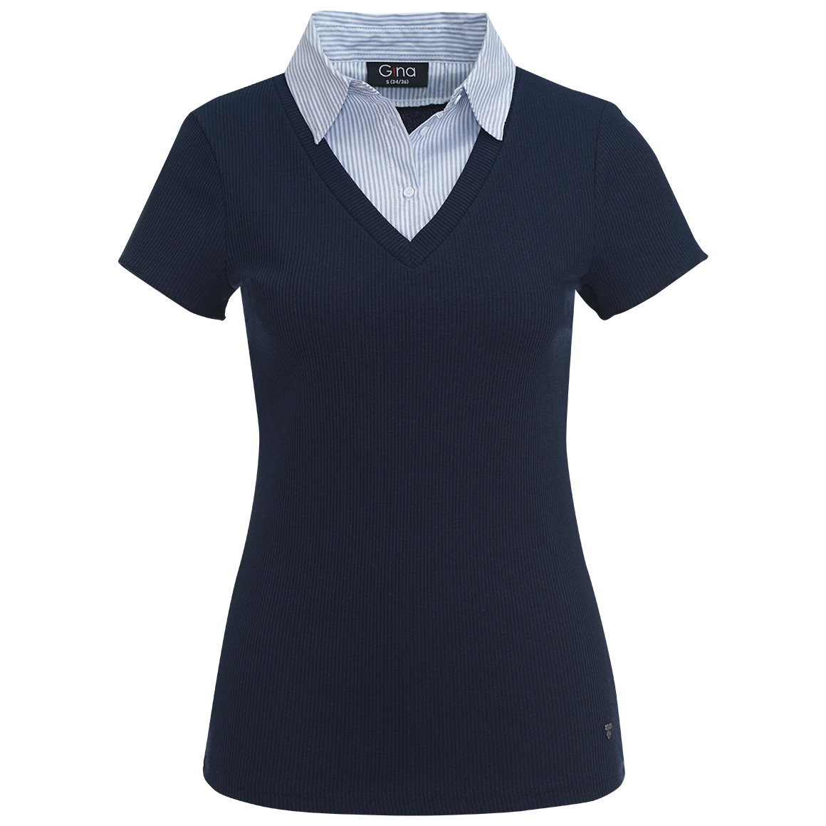 Gina Damen Blusen-Shirt mit Hemdkragen dunkelblau / hellblau / weiss
