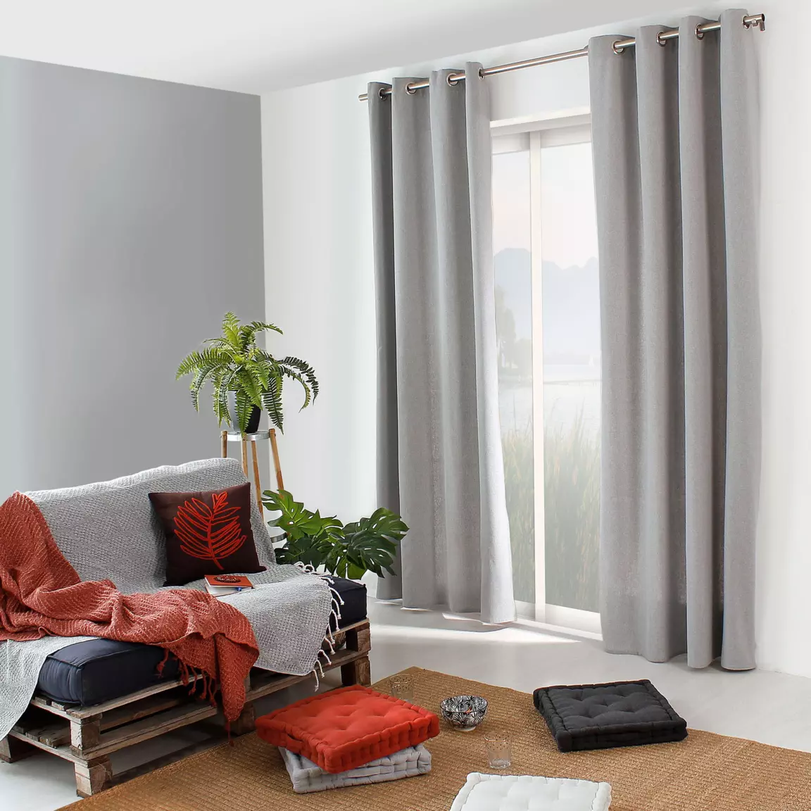 Rideau coton recyclé (135 x 240 cm) Dune Gris clair