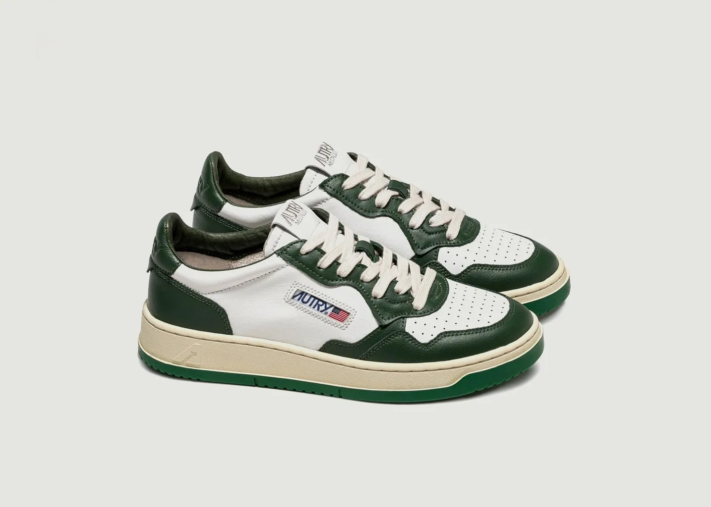 Baskets Autry 01 Low Man Cuir Blanc Vert AUTRY
