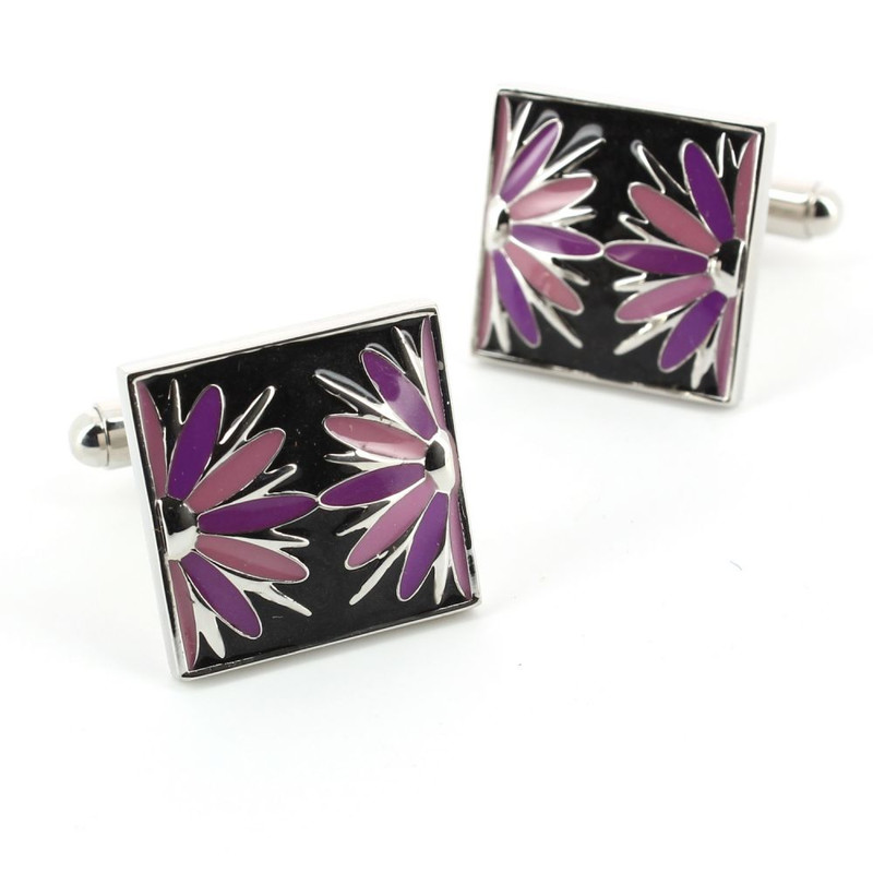 Boutons de manchette, fleurs noir et violet