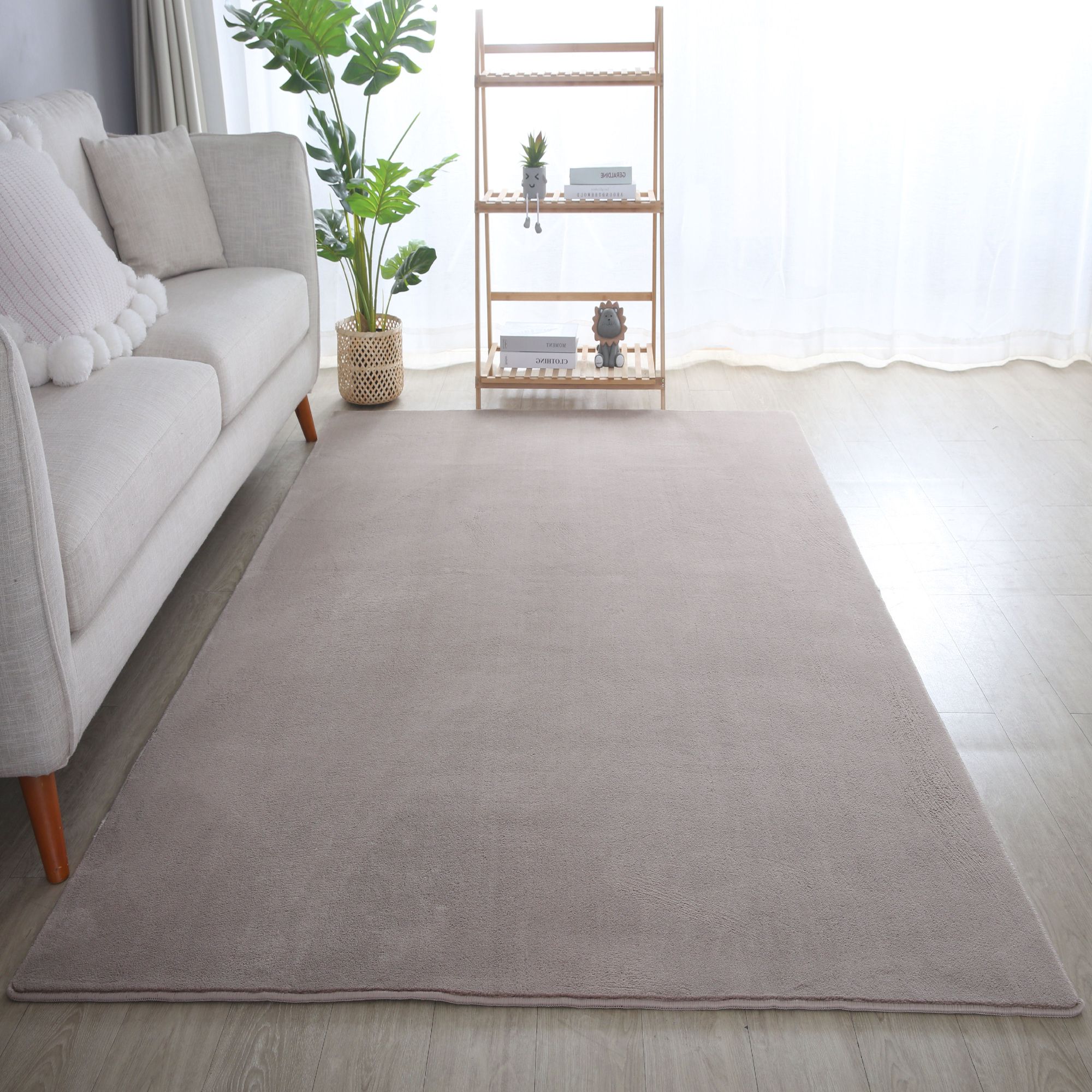 Waschbarer Teppich Wohnzimmer, Kurzflor rutschfest Flauschig Weich, Einfarbig, Felloptik, Super Soft
