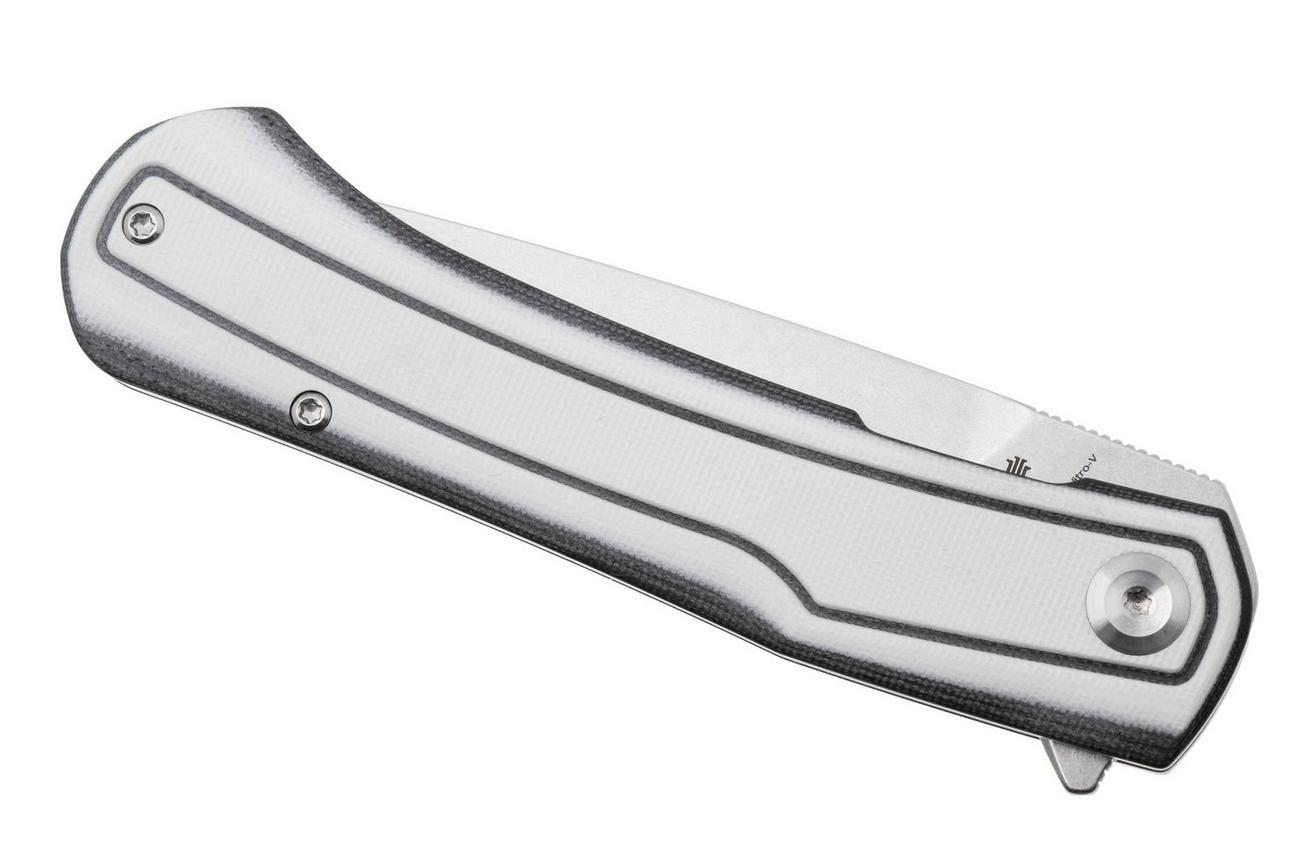 Tenable Knives Kratos T1024A5 Stonewashed Nitro-V, White Black G10, zakmes, Ostap Hel design