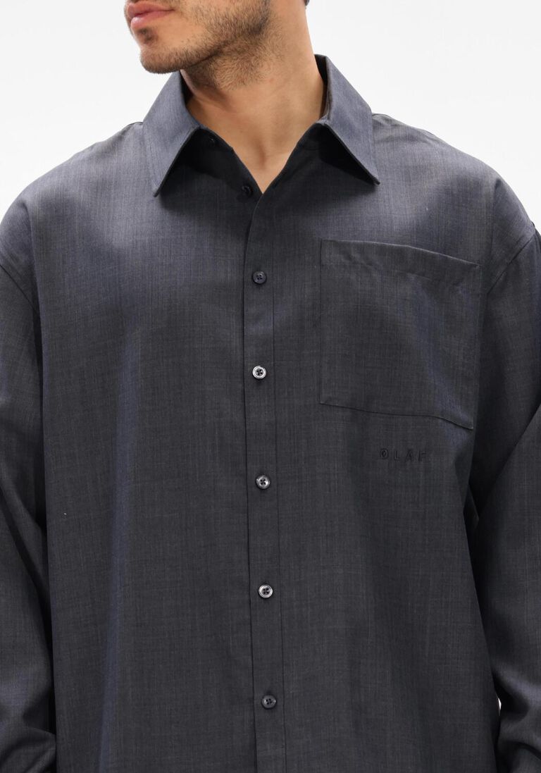 donkergrijze olaf hussein casual overhemd wool blend boxy ls shirt